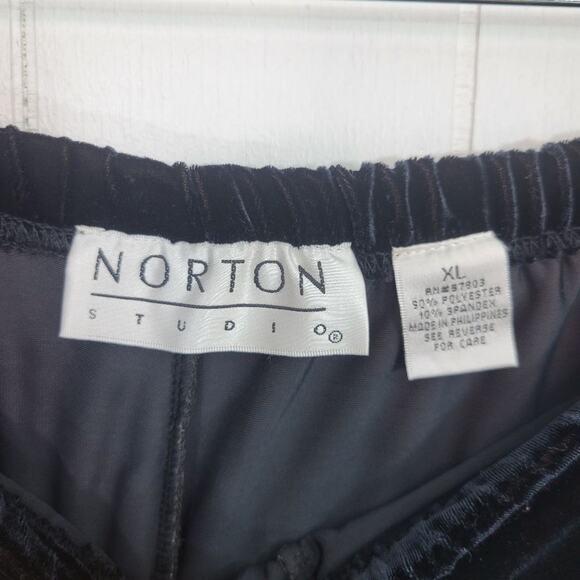 Norton Studio Pants Womens XL Black Velvet Velour Wide Leg Pull On Lounge Gothic - Picture 3 of 16